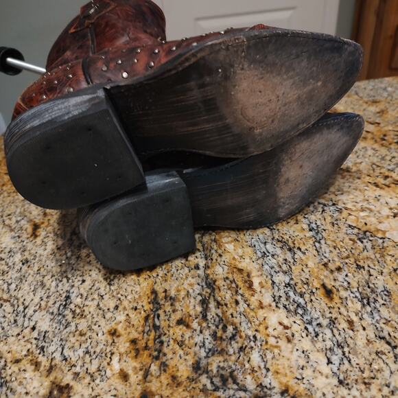 Harley Davidson Brown Studded Leather Biker Boots Size 7M ID D83754 - Picture 12 of 12